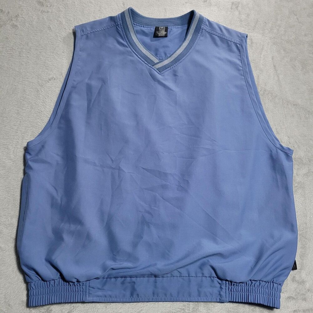 Nike Windbreaker Vest Mens Large Blue V Neck Golf Pullover Zip Pockets Retro